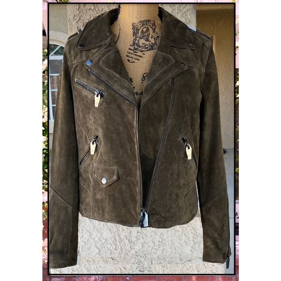 Silent New York Blank NYC Suede Bank Roll Green Silver Hardward Moto Jacket Sz M - Picture 2 of 3